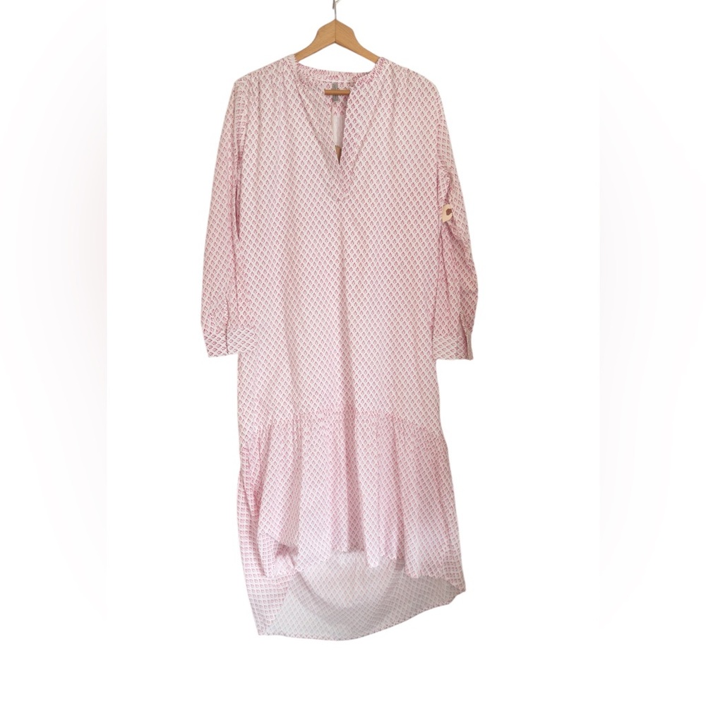Embellish by Creative Co-op Pink Printed Cotton Voile High-Low Maxi Dress size L